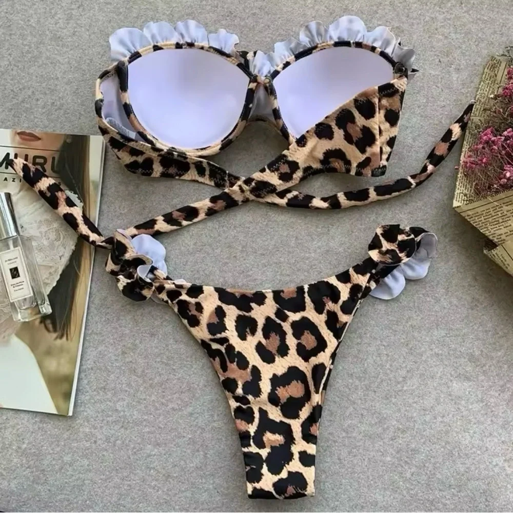 Leopard Print Ruffle Bikini Set - Picture 3 of 3